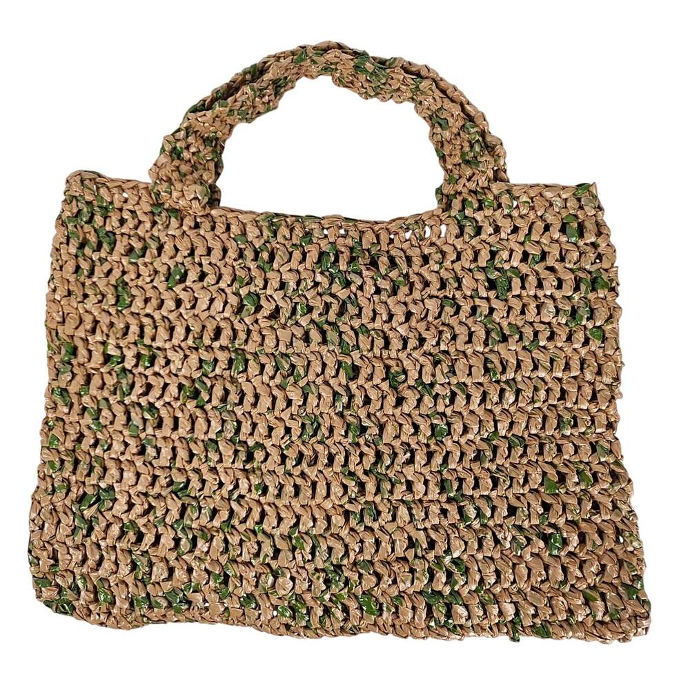 UNIQUE HAND-WOVEN RECYCLED PLASTIC TOTE BAG ECO-FRIENDLY CARRYALL (15" x 12")